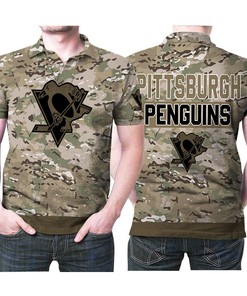 Pittsburgh Penguins Camouflage Veteran American Flag Personalized 3D All Over Print Polo Shirt