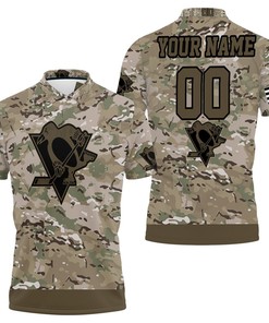 Pittsburgh Penguins Camouflage Veteran Personalized Breathable Fabric Polo Collar Shirt with All Over Print