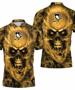 Pittsburgh Penguins NHL Fans Skull 3D All Over Print Polo Shirt with Personalized 3D T-Shirt Blend