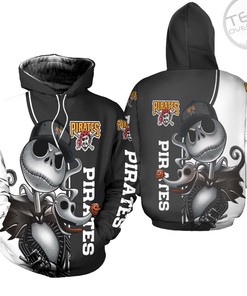 Pittsburgh Pirates Jack Skellington and Zero 3D Hoodie in All Over Print