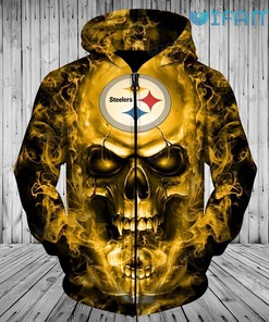 Pittsburgh Steelers Burning Skull Logo All Over Print Zip Up Hoodie