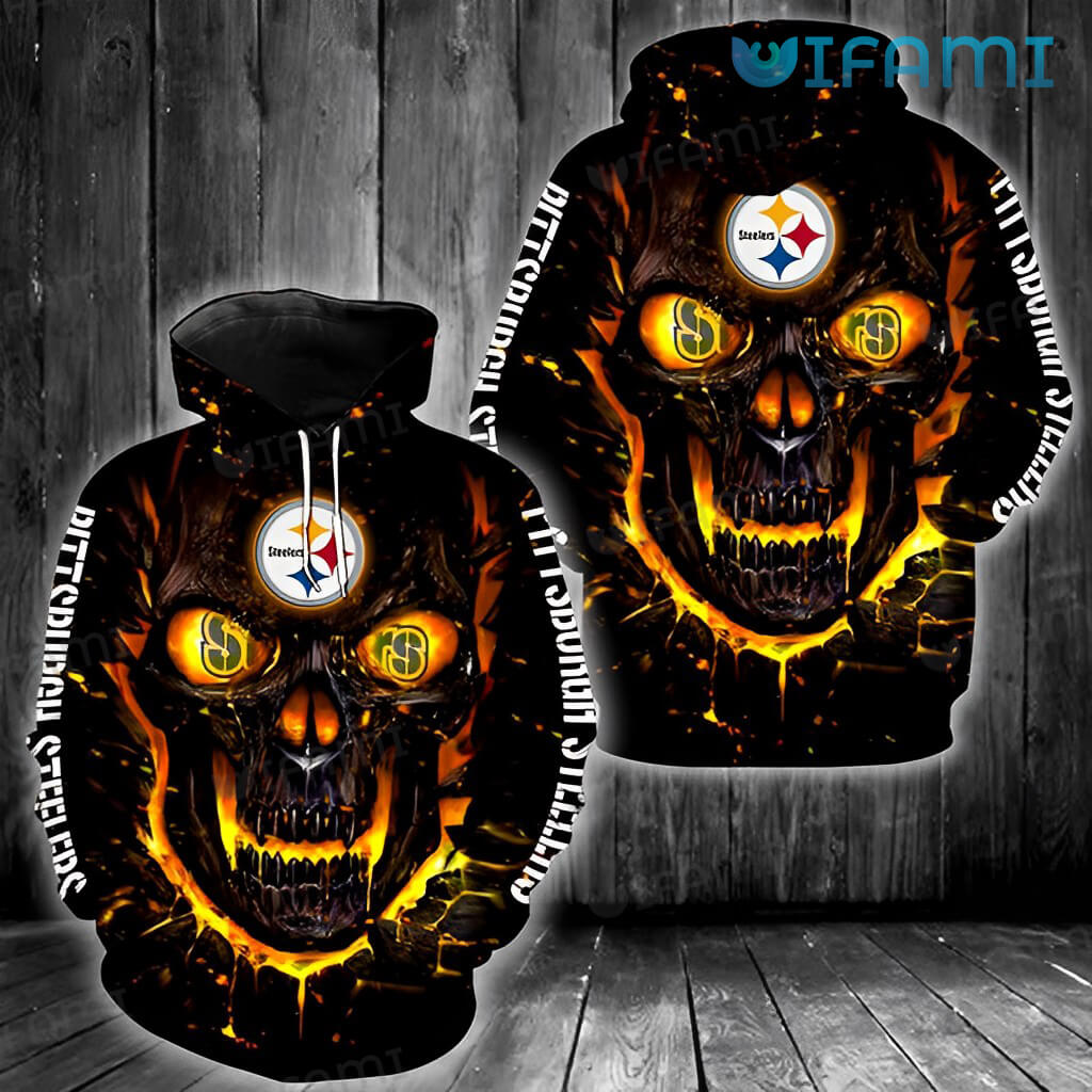 Pittsburgh Steelers Cool Skull All Over Print Hoodie with Logo