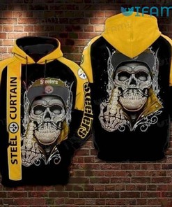 Pittsburgh Steelers Death Skull Wearing Hat Steel Curtain All Over Print Hoodie