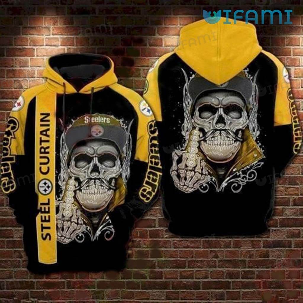 Pittsburgh Steelers Death Skull Wearing Hat Steel Curtain All Over Print Hoodie