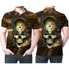 Pittsburgh Steelers Fans: Skull Chain Logo Printed in 3D All Over Print Polo Shirt