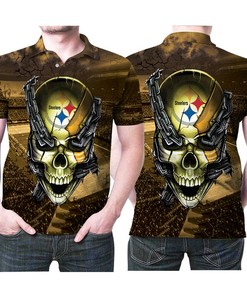 Pittsburgh Steelers Fans: Skull Chain Logo Printed in 3D All Over Print Polo Shirt