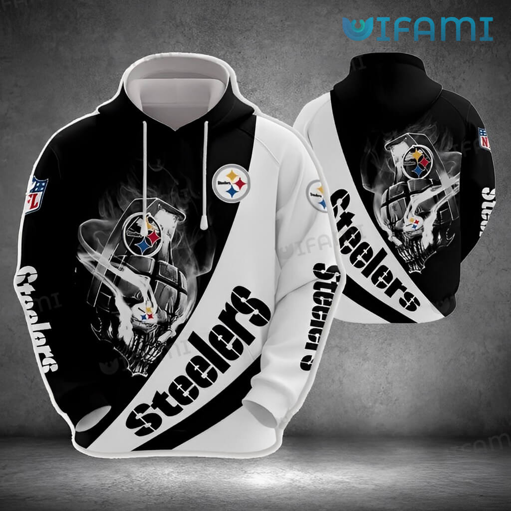 Pittsburgh Steelers Grenade Skull Logo All Over Print 3D Hoodie