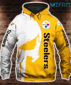 Pittsburgh Steelers Punisher Skull All Over Print Hoodie in White and Yellow