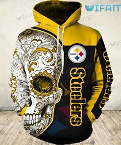 Pittsburgh Steelers Skull Floral Pattern All Over Print 3D Hoodie