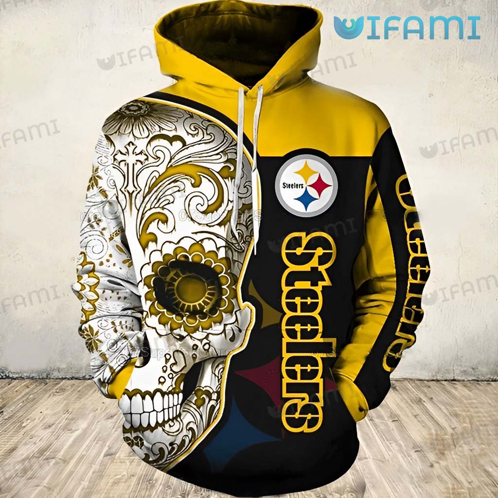Pittsburgh Steelers Skull Floral Pattern All Over Print 3D Hoodie