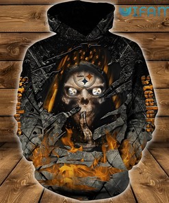 Pittsburgh Steelers Skull On Fire All Over Print 3D Hoodie