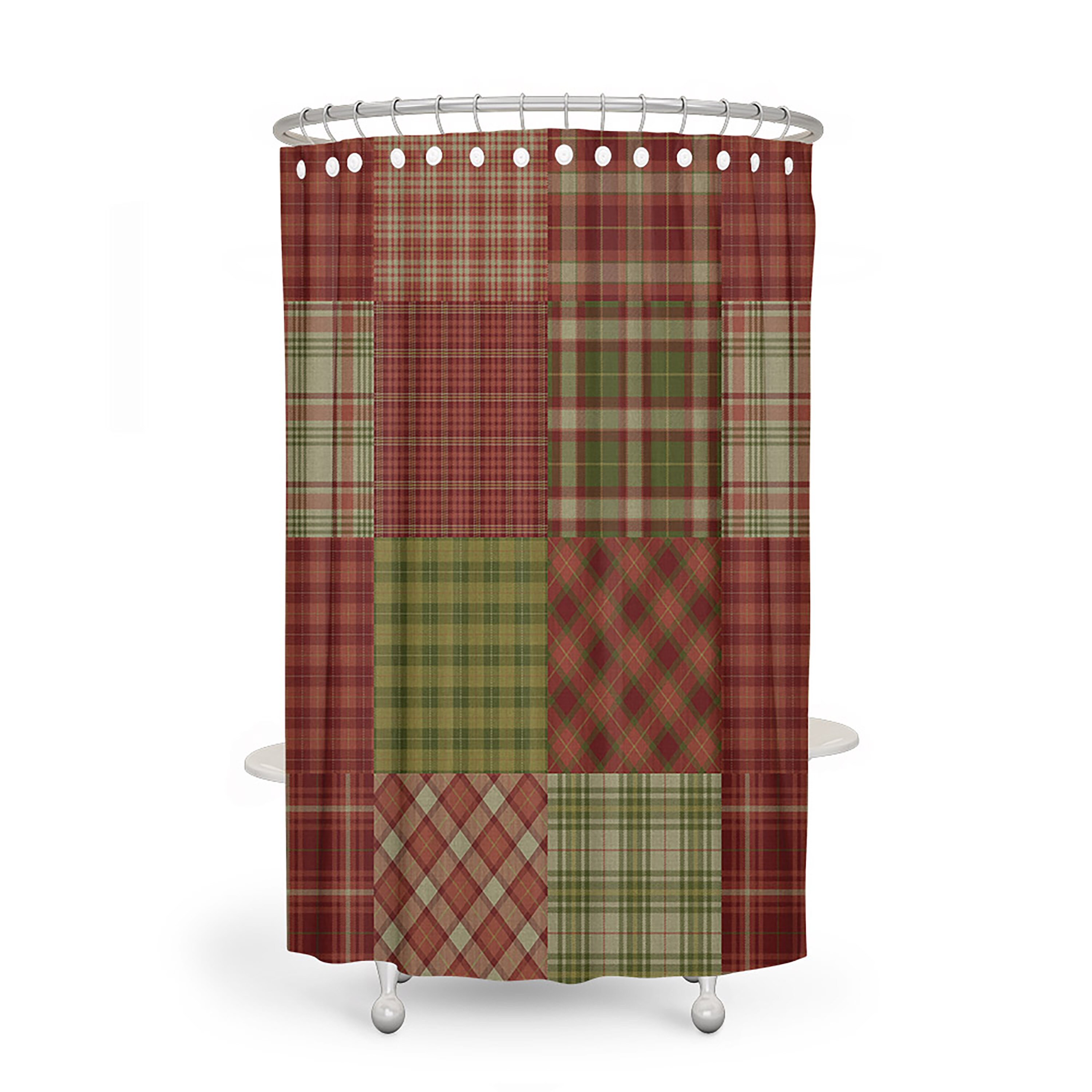 Plaid Autumn Shower Curtain, Optional Bath Mats and Towels for Rustic Bathroom Decor with Restroom Shower Curtains - Image 2