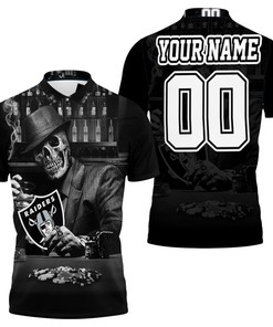 Play your cards right with this Skull Play Oakland Raiders Card Personalized 3D All Over Print Polo Shirt