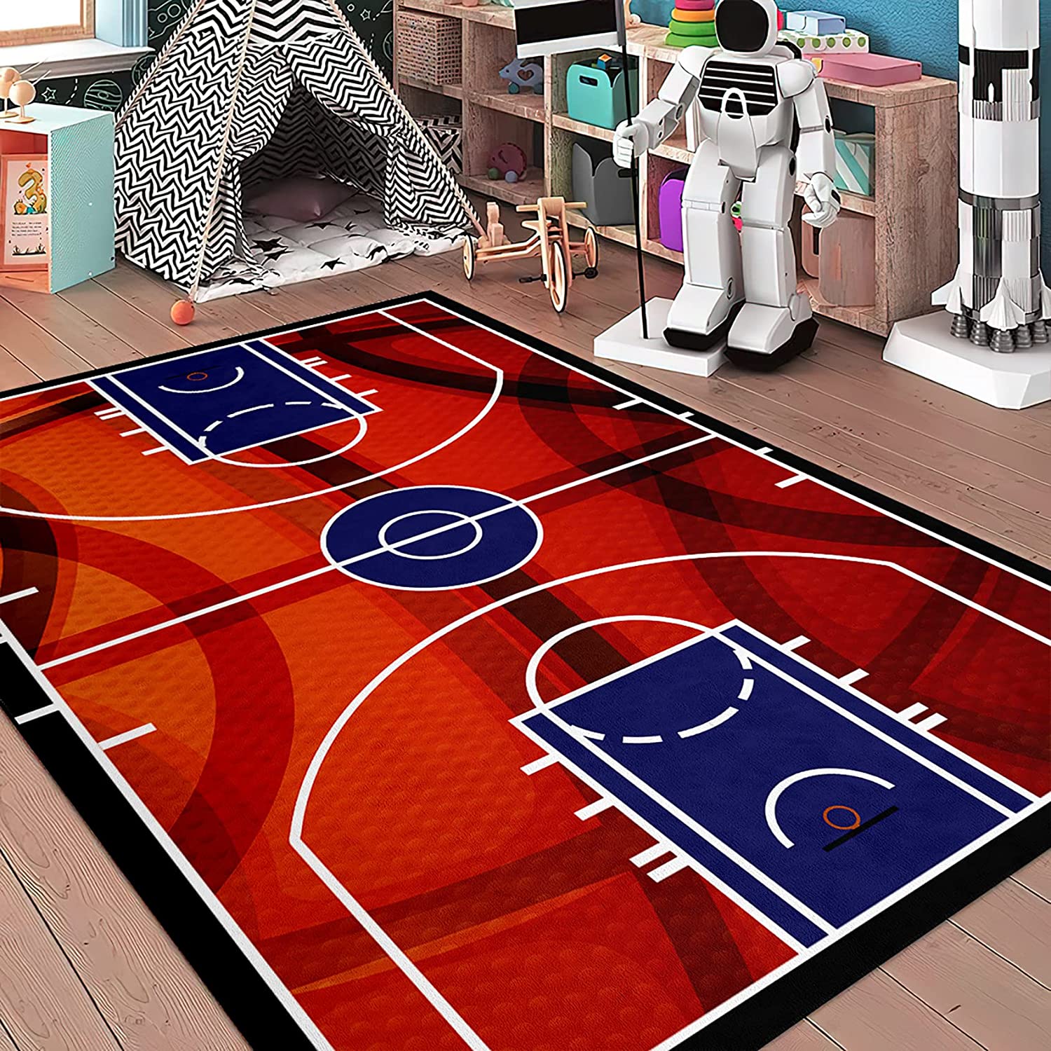 Playful Basketball Carpet for Boys Room - Durable Area Rug for Living Room and Bedroom with Custom Text - Image 2