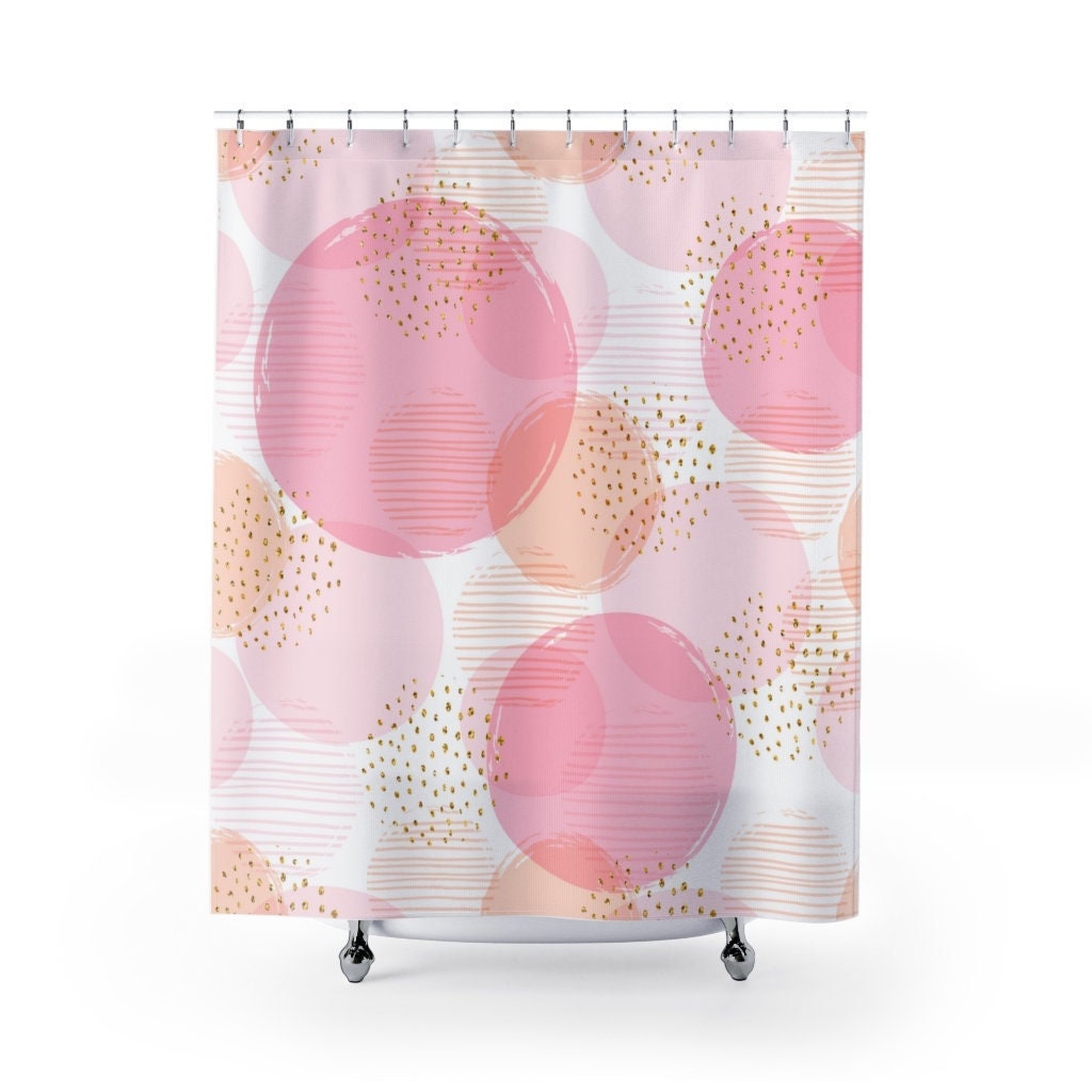 Playful Pink Circles Tub Curtain for a Fun Bathroom, 71 x 71 inch Contemporary Shower Curtain