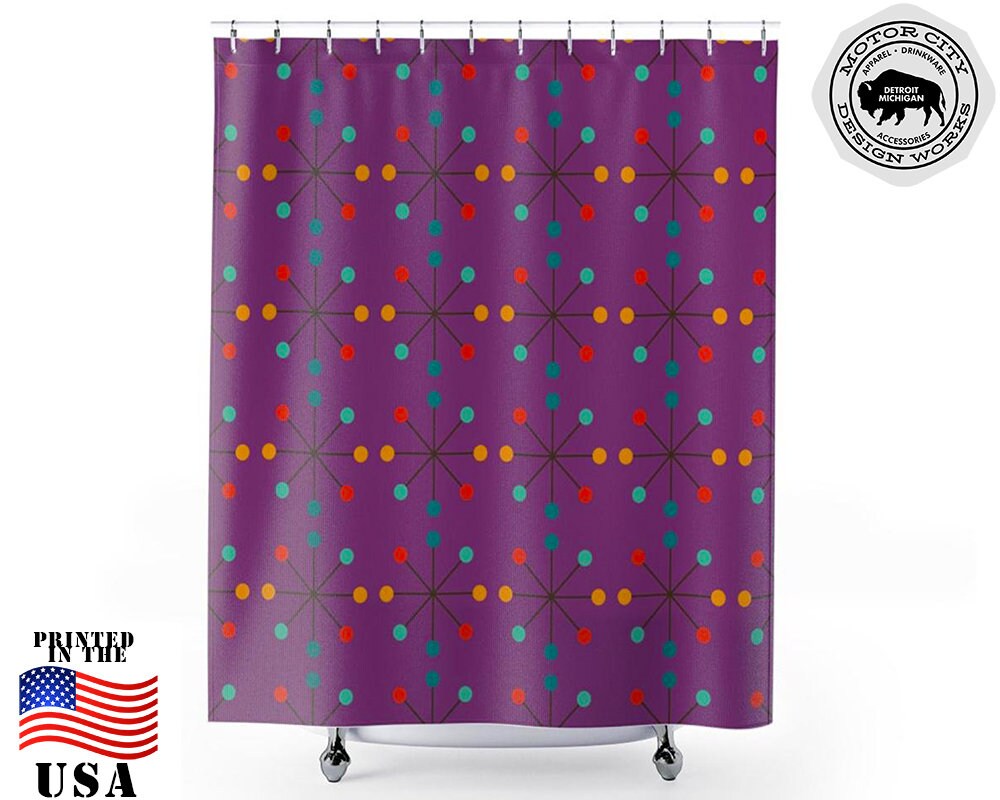 Plum Atomic Starburst Mid Century Modern Shower Curtain - Centuries Old Design with a Modern Twist