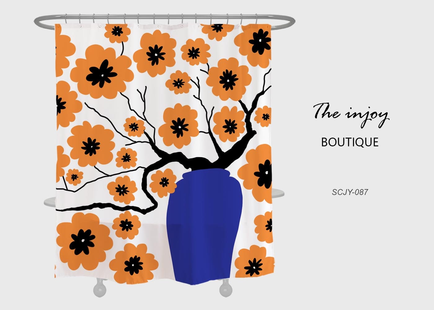 Plum Blossom Shower Curtain, Customized Sizes Water Repelling Set, Floral Vase Waterproof Abstract Bathroom Set