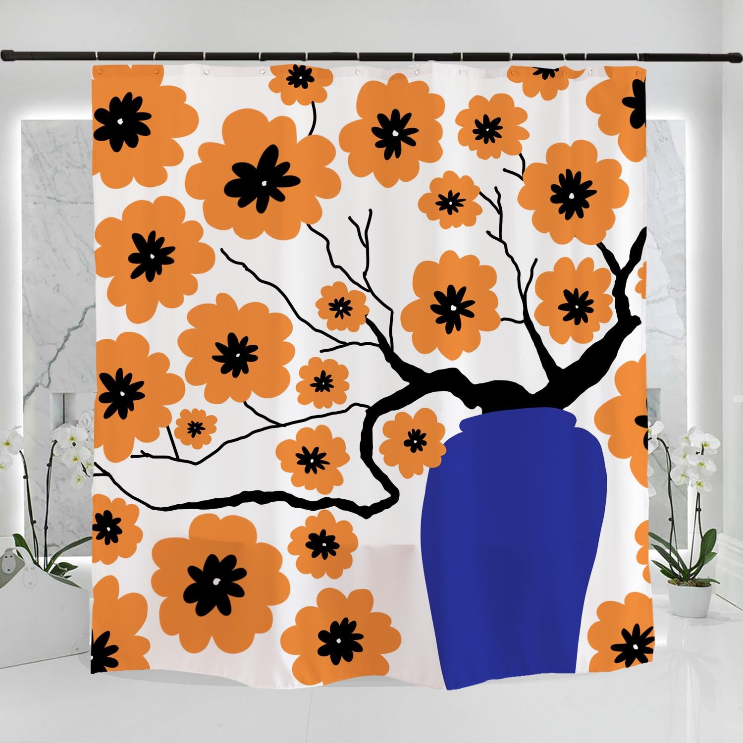 Plum Blossom Shower Curtain, Customized Sizes Water Repelling Set, Floral Vase Waterproof Abstract Bathroom Set - Image 2