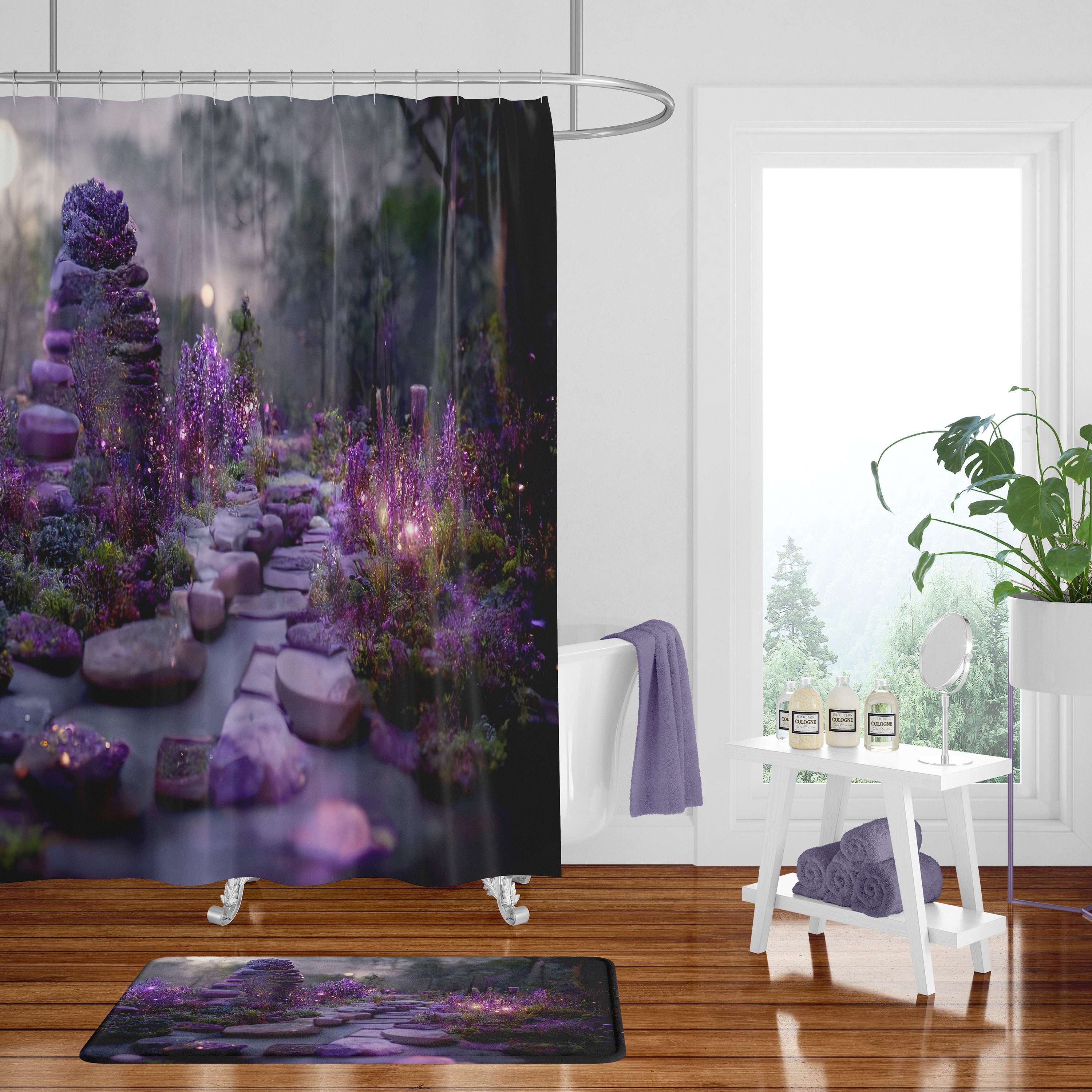 Plum Garden Floral Shower Curtain Set with Optional Bathroom Accessories