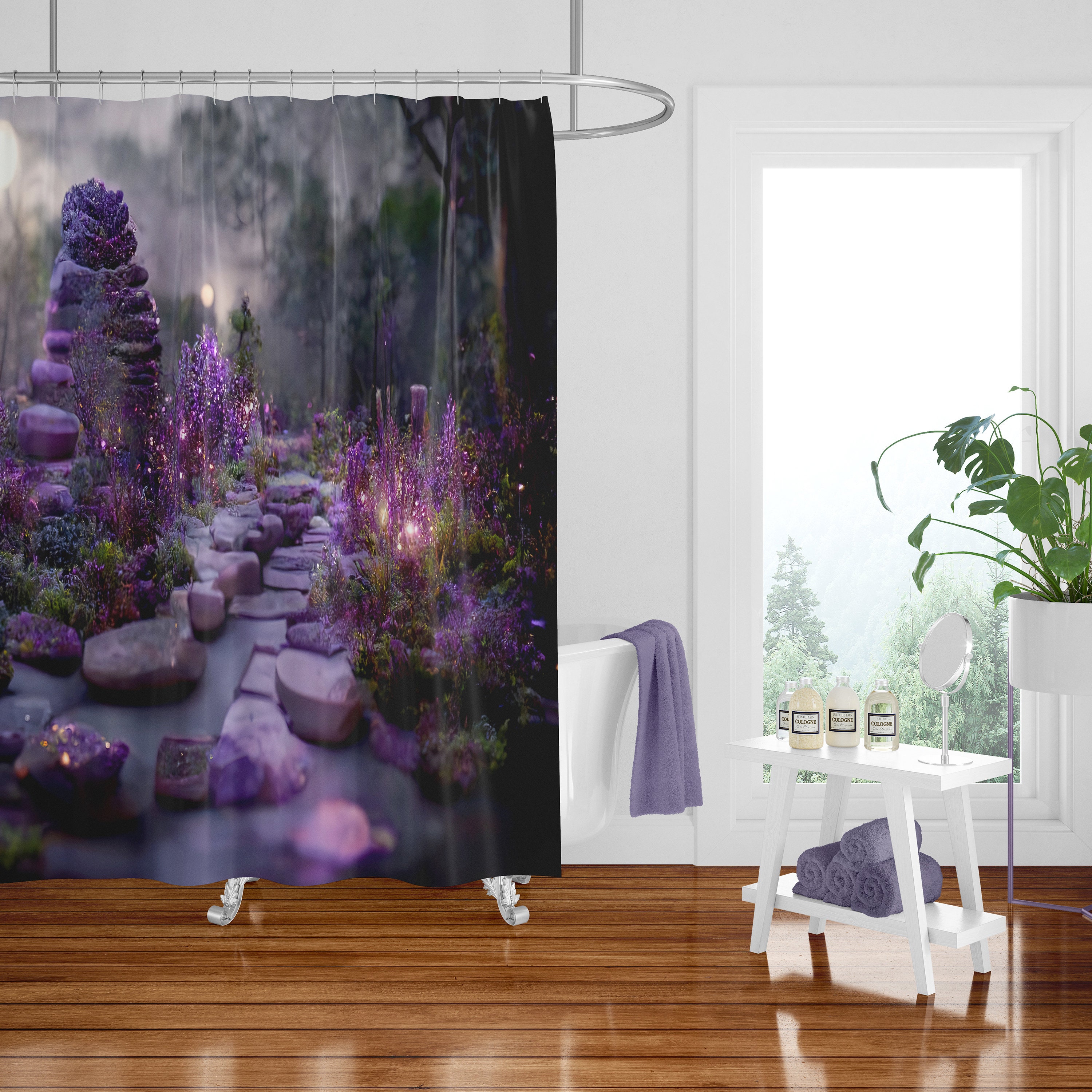 Plum Garden Floral Shower Curtain Set with Optional Bathroom Accessories - Image 2