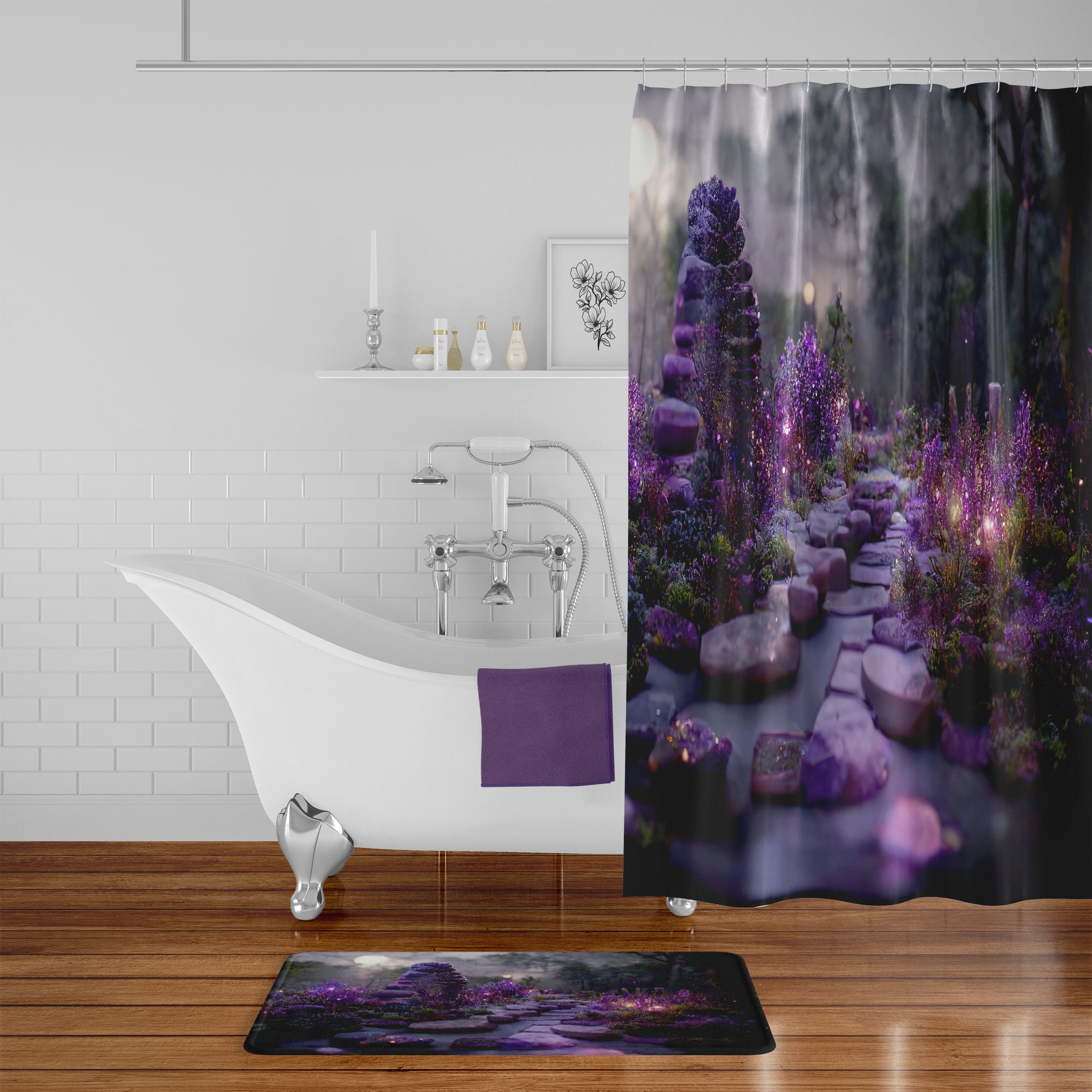 Plum Garden Floral Shower Curtain Set with Optional Bathroom Accessories - Image 3