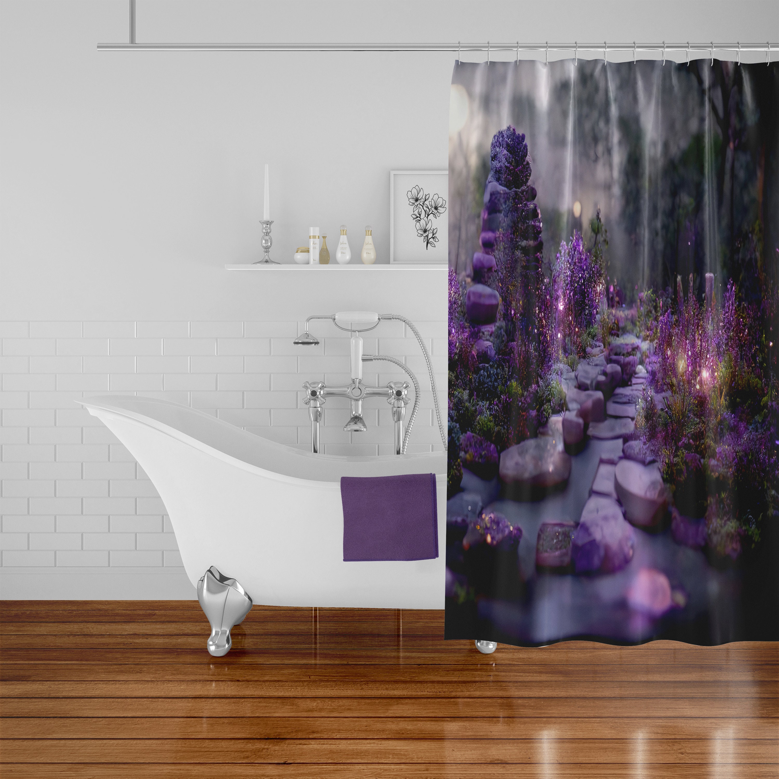 Plum Garden Floral Shower Curtain Set with Optional Bathroom Accessories - Image 4
