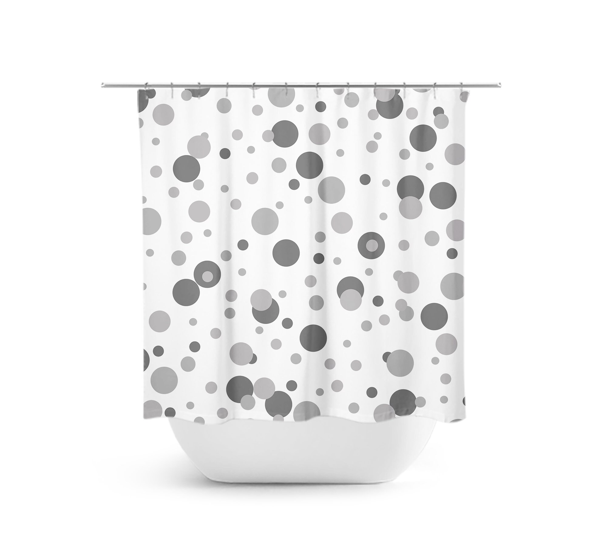 Polka Dot Curtain, Gray Shower Curtain, Geometric Bath Curtain, Gray Bathroom, Fabric Shower Curtain