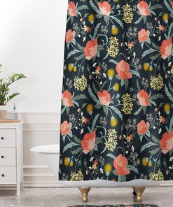 Poppy Floral Fabric Shower Curtain, Adds a Touch of Mystery to Your Boho Bathroom Decor, Dark Floral Boho Bath Curtain