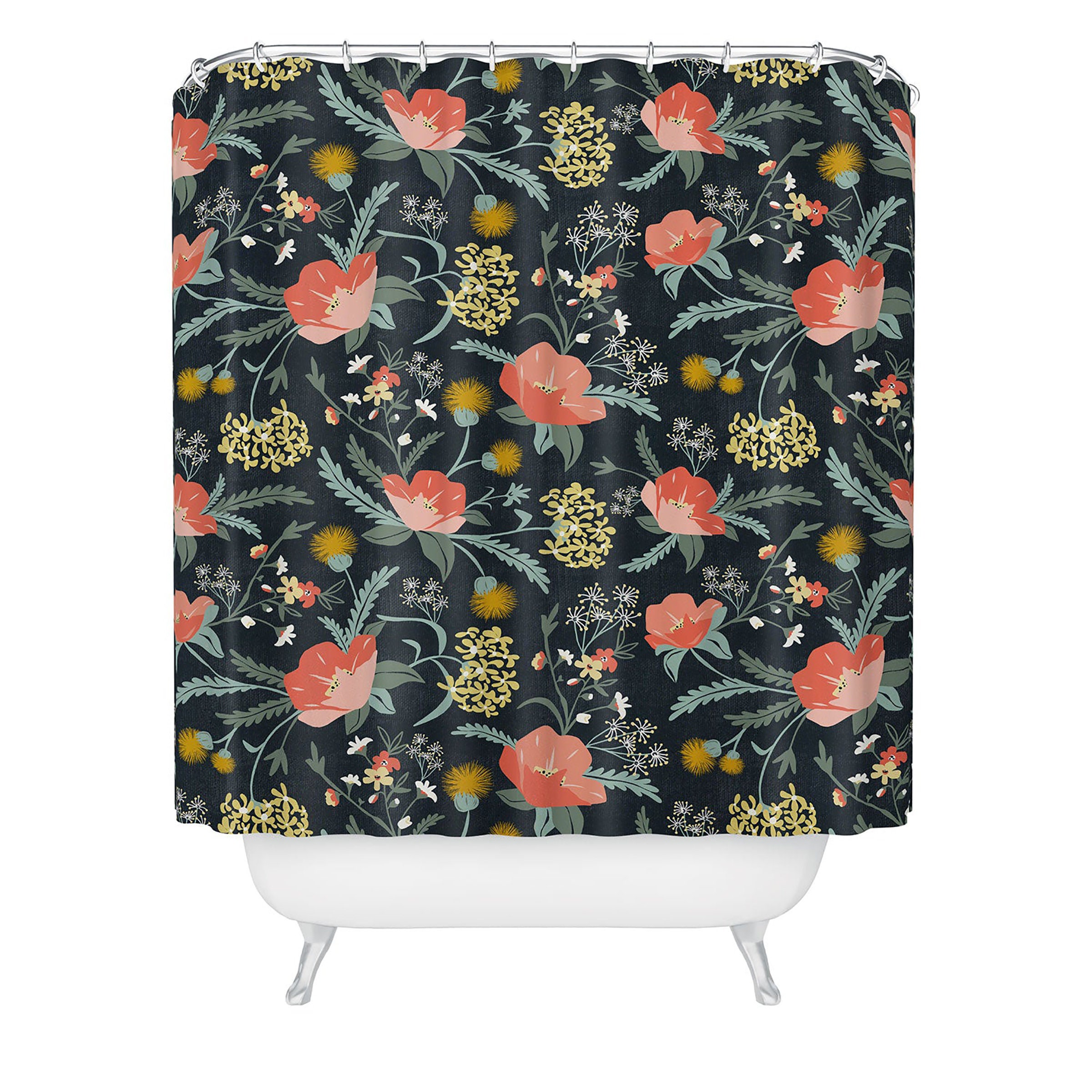 Poppy Floral Fabric Shower Curtain, Adds a Touch of Mystery to Your Boho Bathroom Decor, Dark Floral Boho Bath Curtain - Image 2