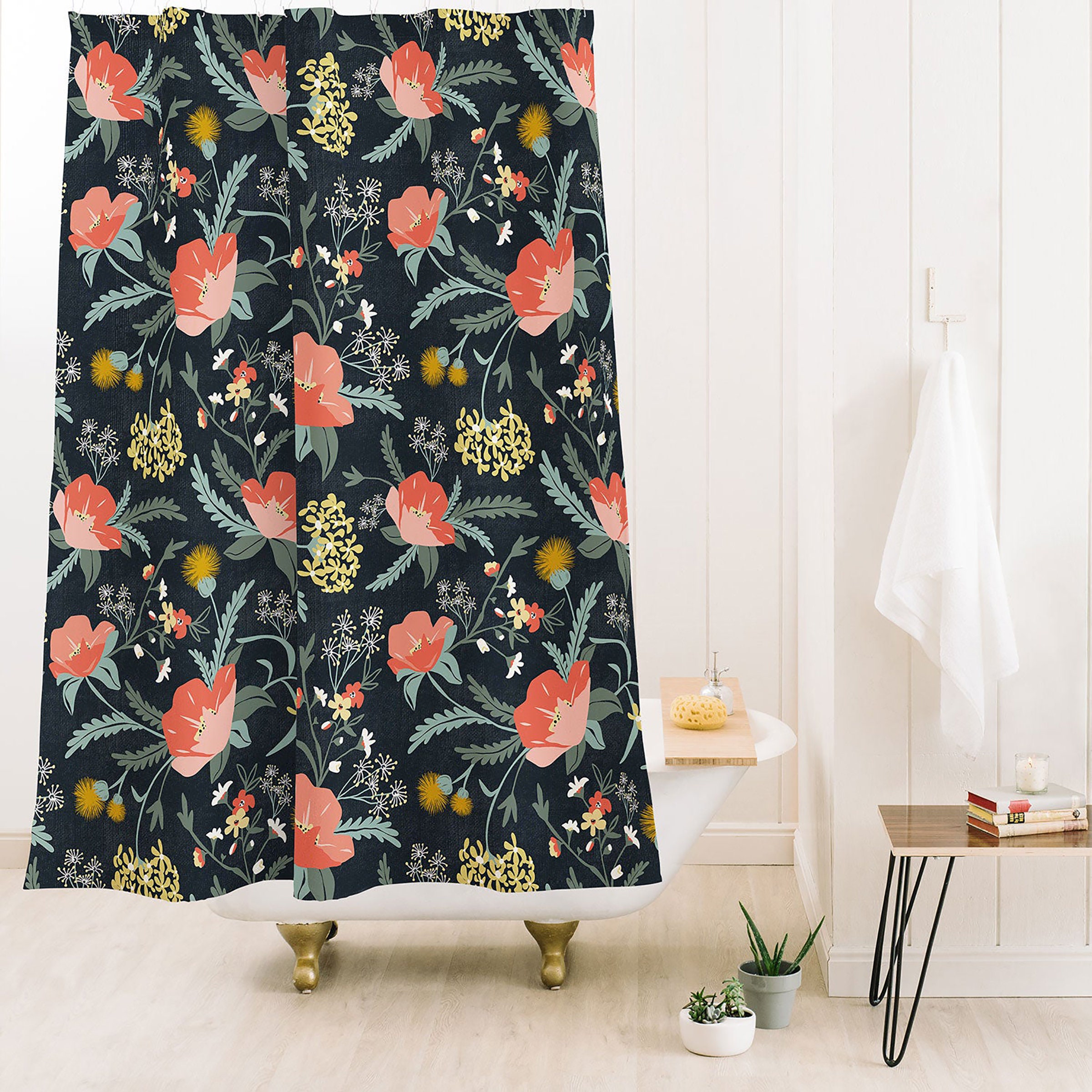 Poppy Floral Fabric Shower Curtain, Adds a Touch of Mystery to Your Boho Bathroom Decor, Dark Floral Boho Bath Curtain - Image 3