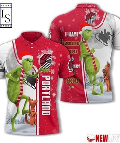 Portland Trail Blazers Grinch Steals Christmas with 3D Printed Polo Shirt