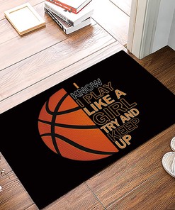 Positive Words Black Backdrop Orange Basketball Sport Personalized Area Rug for Boys' Room and Living Room Decoration