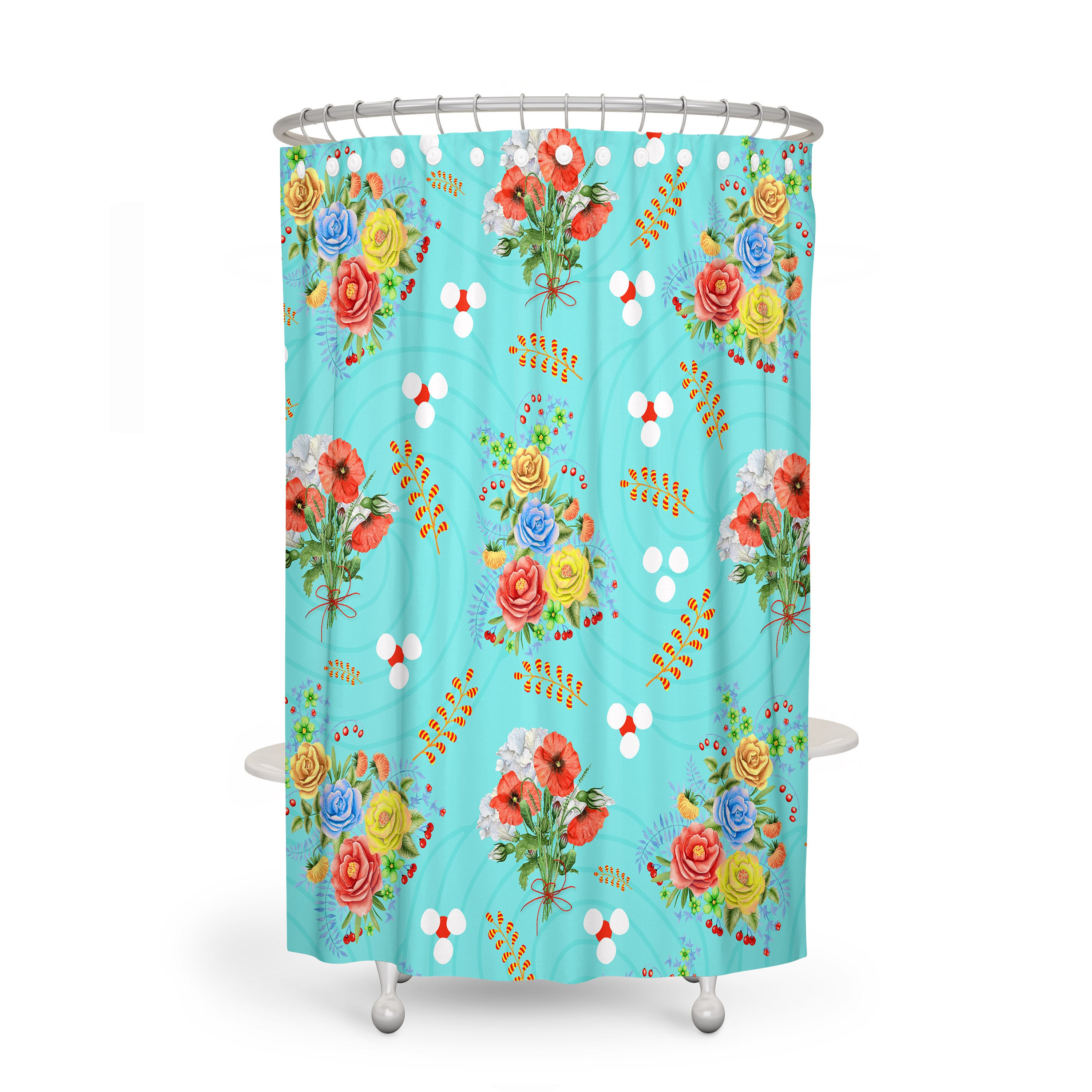 Prairie Poppy Floral Shower Curtain - Bold Bath Curtain with Matching Towels and Mat for Vibrant Bathroom Decor - Image 2