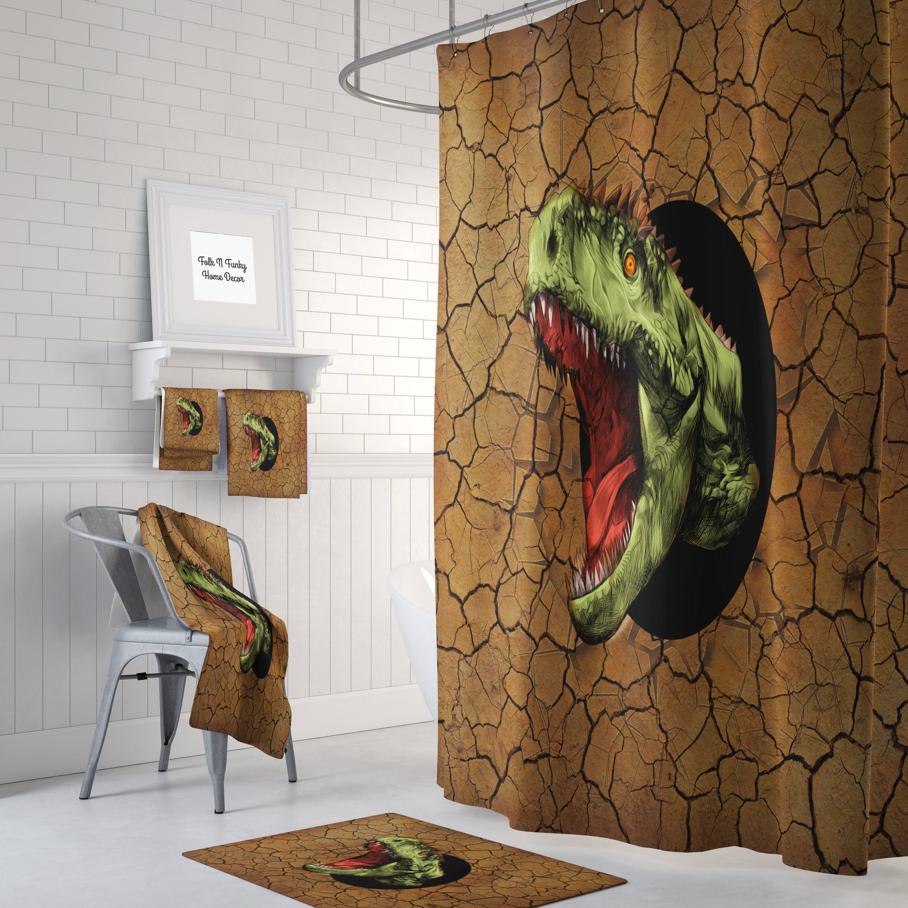 Prehistoric Dinosaur Shower Curtain with Dinosaur Bathroom Decor