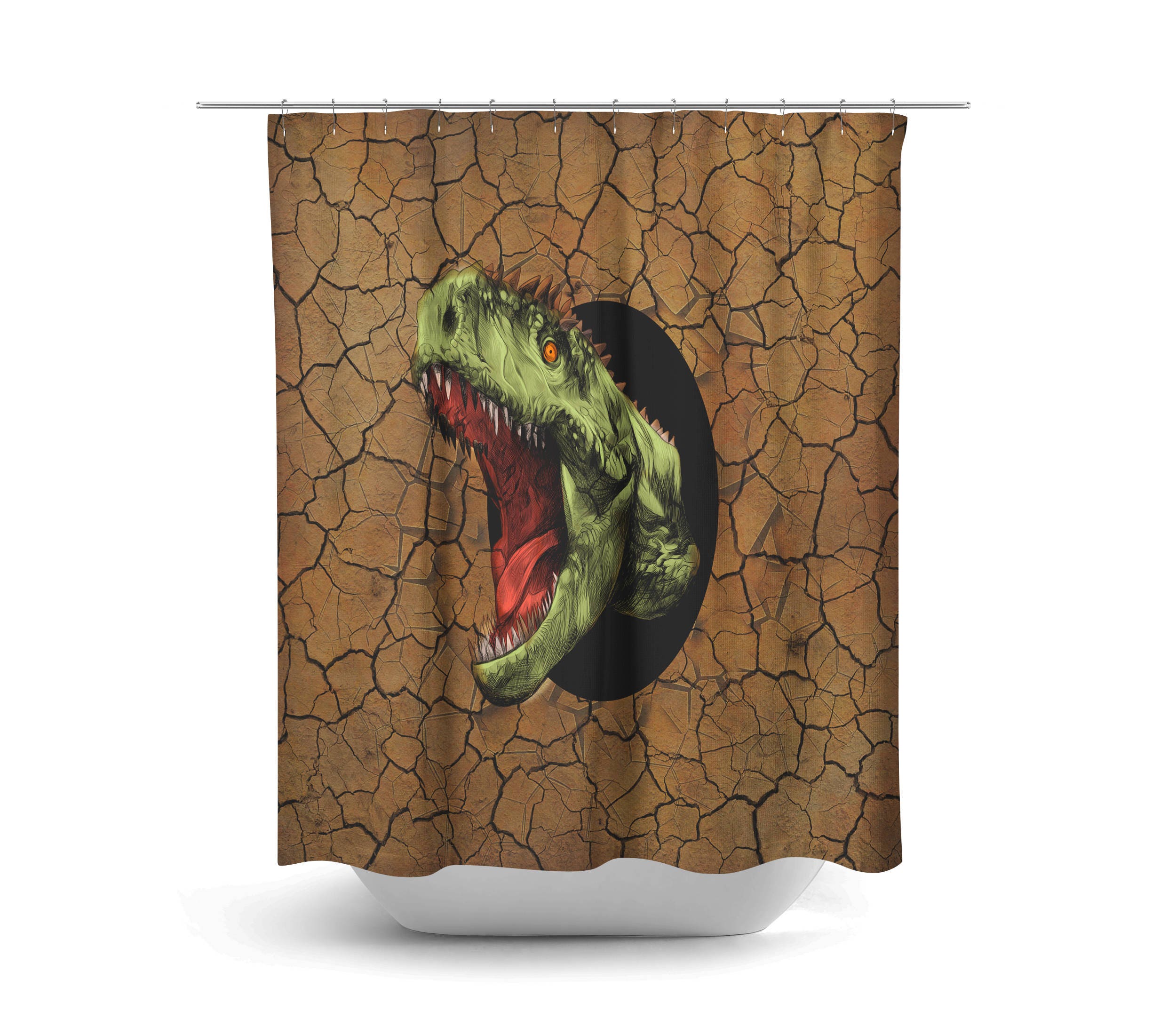 Prehistoric Dinosaur Shower Curtain with Dinosaur Bathroom Decor - Image 2
