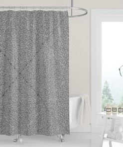 Premium FABRIC SHOWER CURTAIN | Geometric Gray Black Linen Print | Casual Contemporary Lifestyle Neutral Minimalist