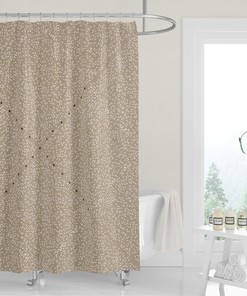 Premium FABRIC SHOWER CURTAIN | Geometric Tan Black Linen Print | Casual Contemporary Lifestyle Neutral Minimalist