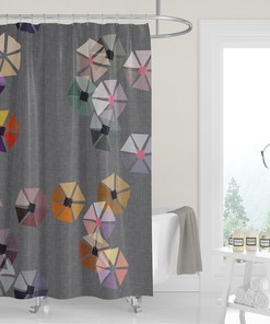 Premium FABRIC SHOWER CURTAIN | Neutral Gray + Multi-Color Geometric Minimalist Cutouts Linen Print shower curtains
