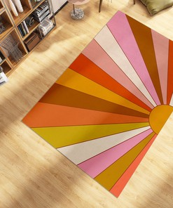 Preppy Groovy Trippy Sun Rug for Cute Y2K 70s Style Cool Home Decor