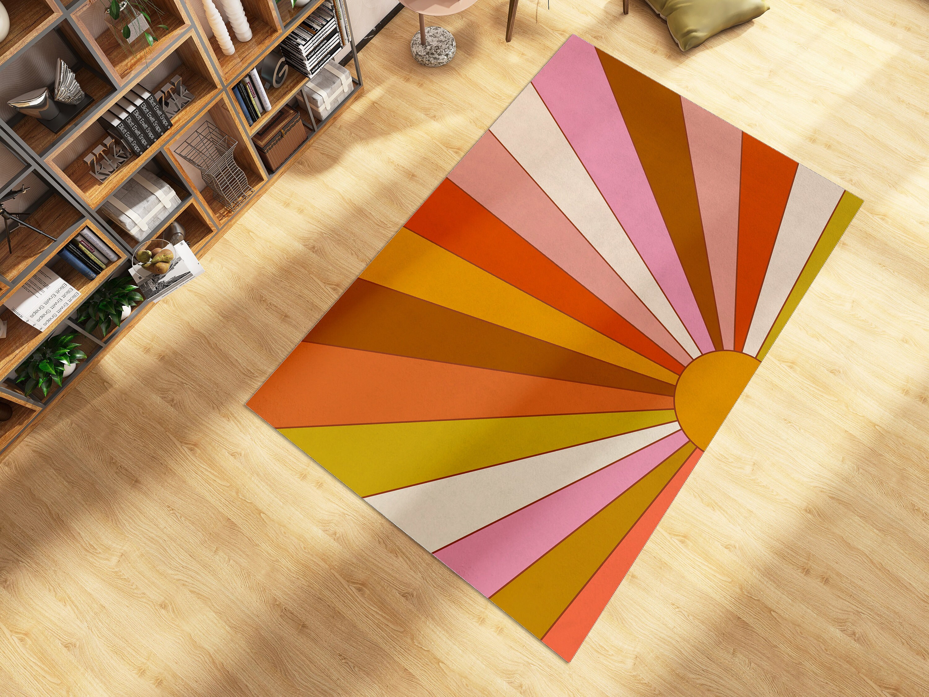 Preppy Groovy Trippy Sun Rug for Cute Y2K 70s Style Cool Home Decor