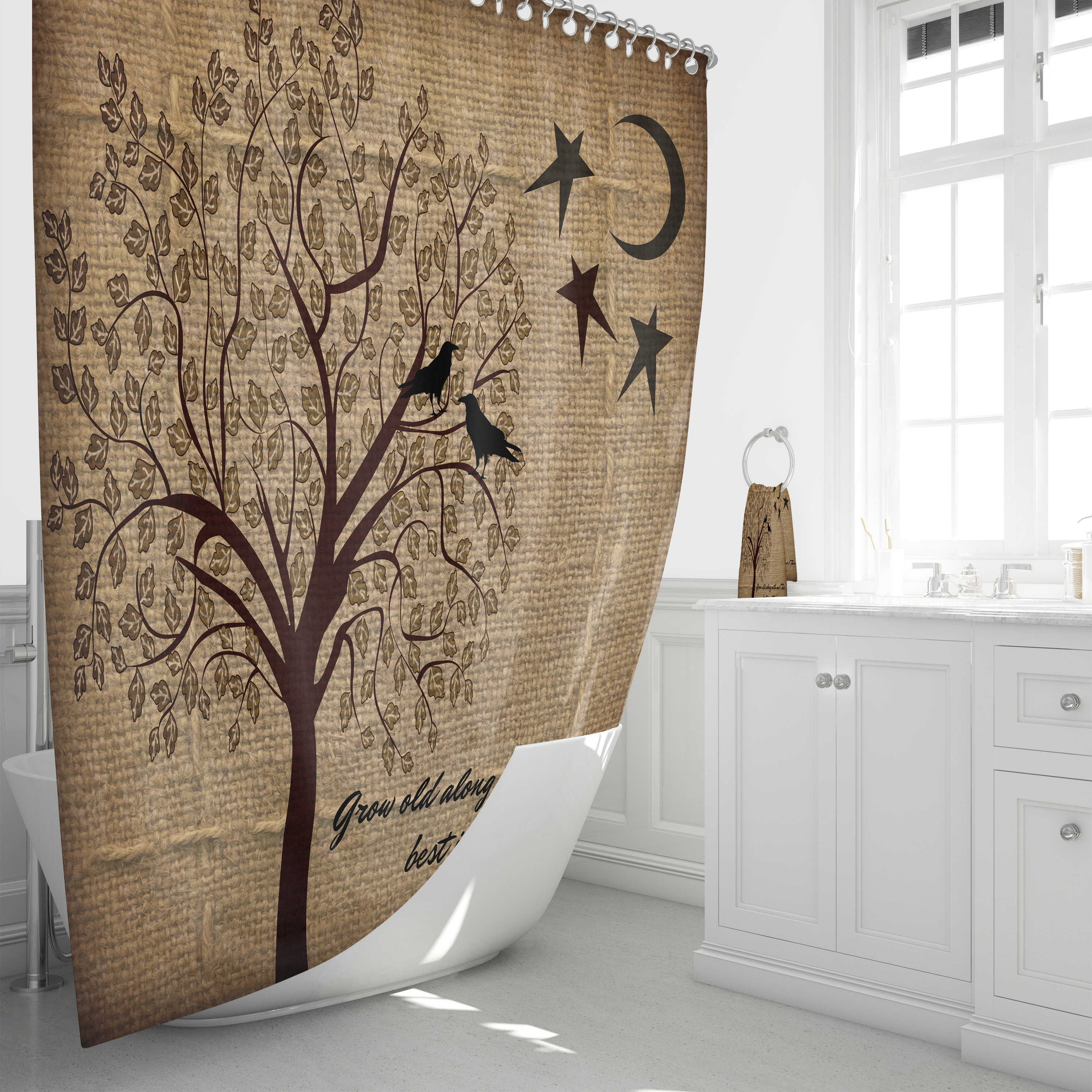 Primitive Grow Old With Me Shower Curtain for a Rustic Bathroom Decor