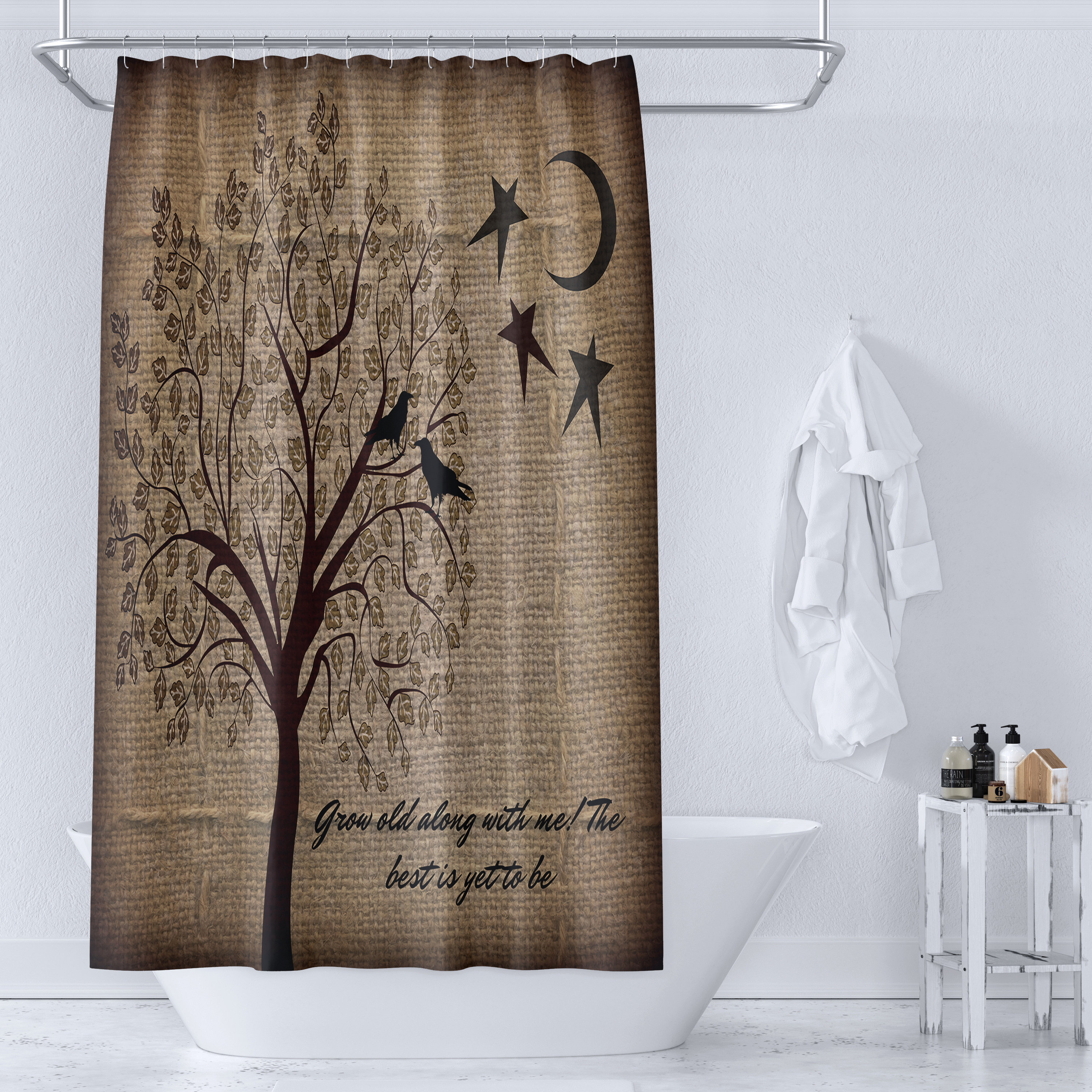 Primitive Grow Old With Me Shower Curtain for a Rustic Bathroom Decor - Image 2