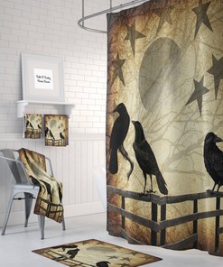 Primitive Grunge Shower Curtain, Rustic Crows and Stars Country Farmhouse Decor, Bath Mat and Towels Optional - SHOWER51