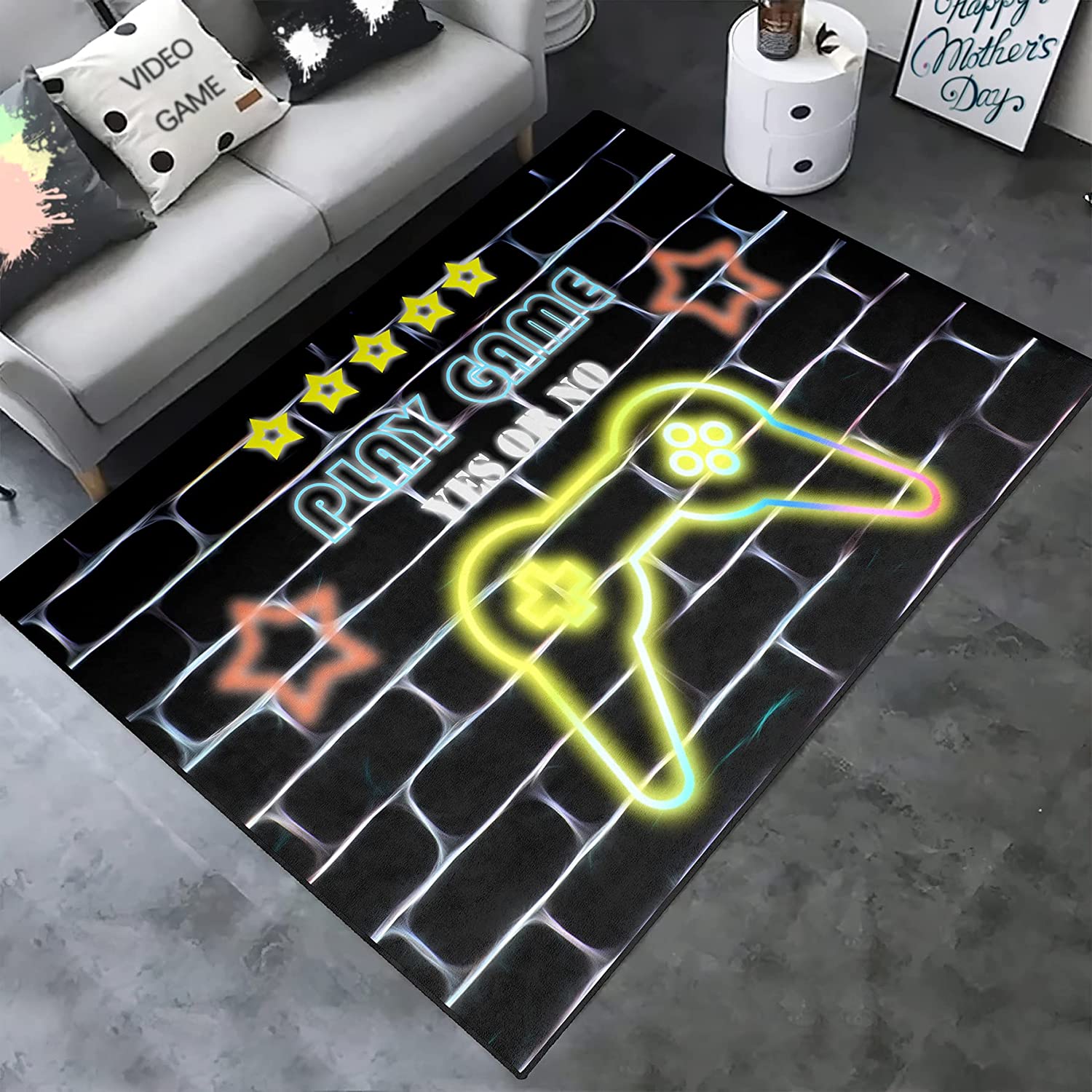 Printed Video Game T-Shirt, Hoodie, and Sweatshirt Area Rugs for Kids' Room, Gamer Mat Carpet for Living Room, Boys' Bedroom Gamepad Gift
