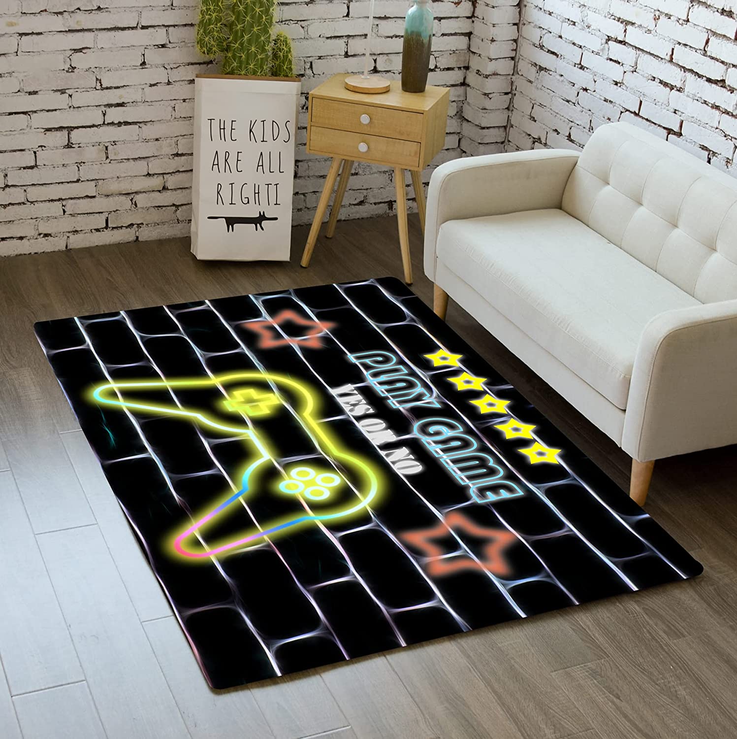 Printed Video Game T-Shirt, Hoodie, and Sweatshirt Area Rugs for Kids' Room, Gamer Mat Carpet for Living Room, Boys' Bedroom Gamepad Gift - Image 2