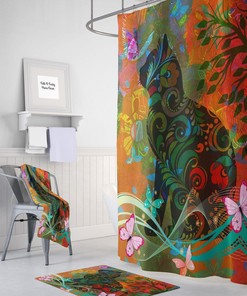 Psychedelic Cat Shower Curtain, Boho Hippie Bathroom Decor, Colorful Abstract Bath Print, Unique Home Decor Gift Idea