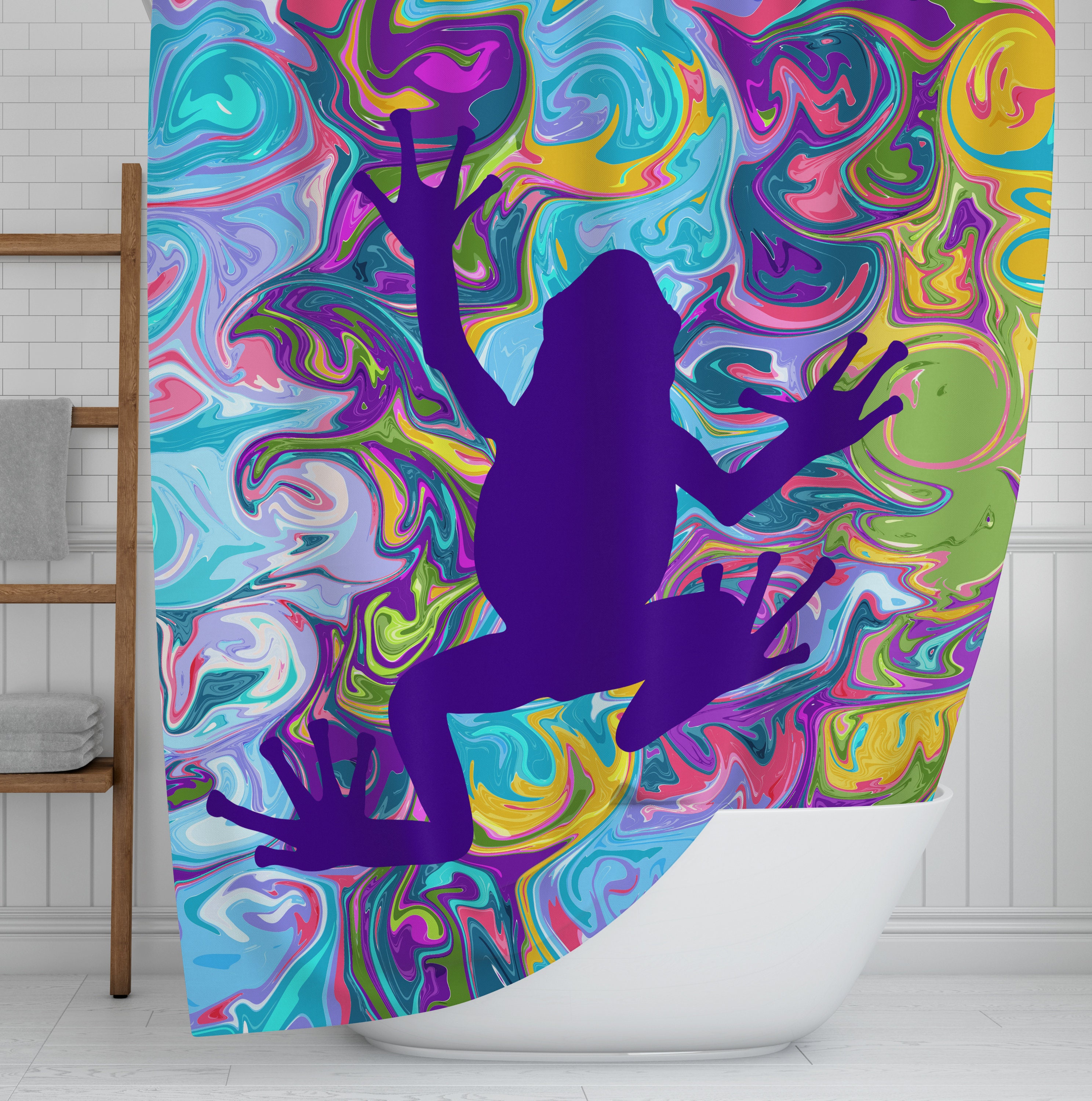 Psychedelic Hippie Frog Shower Curtain with Matching Accessories - Image 2