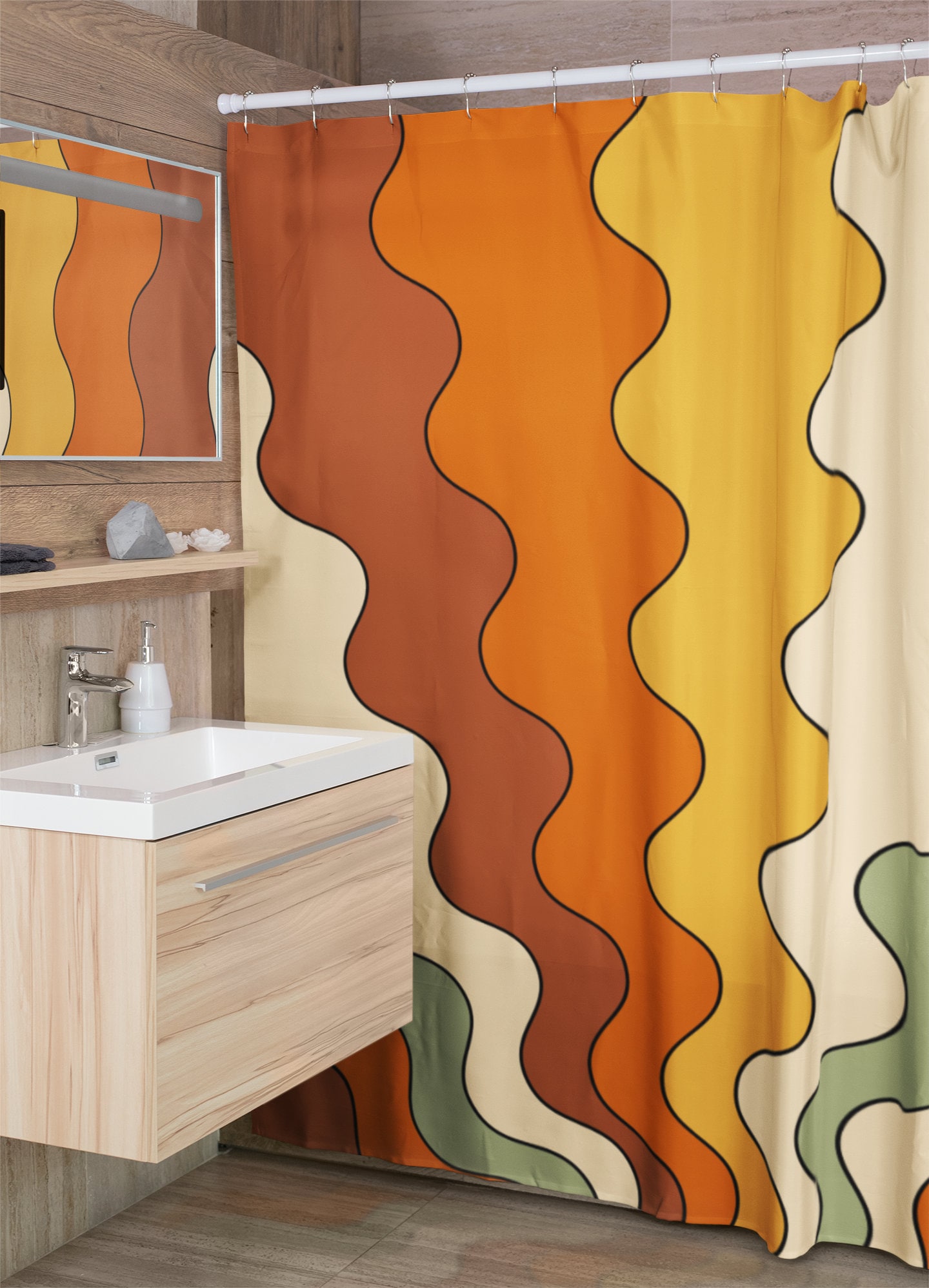 Psychedelic Hippie Shower Curtain, Groovy 60s 70s Bathroom Decor, Retro Tub Accessory