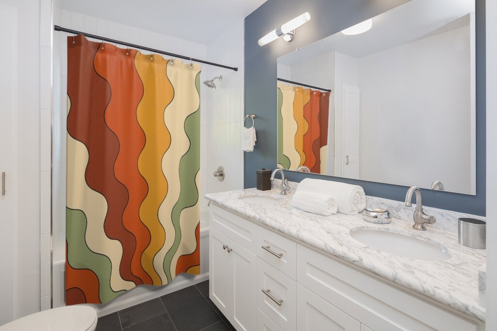 Psychedelic Hippie Shower Curtain, Groovy 60s 70s Bathroom Decor, Retro Tub Accessory - Image 3