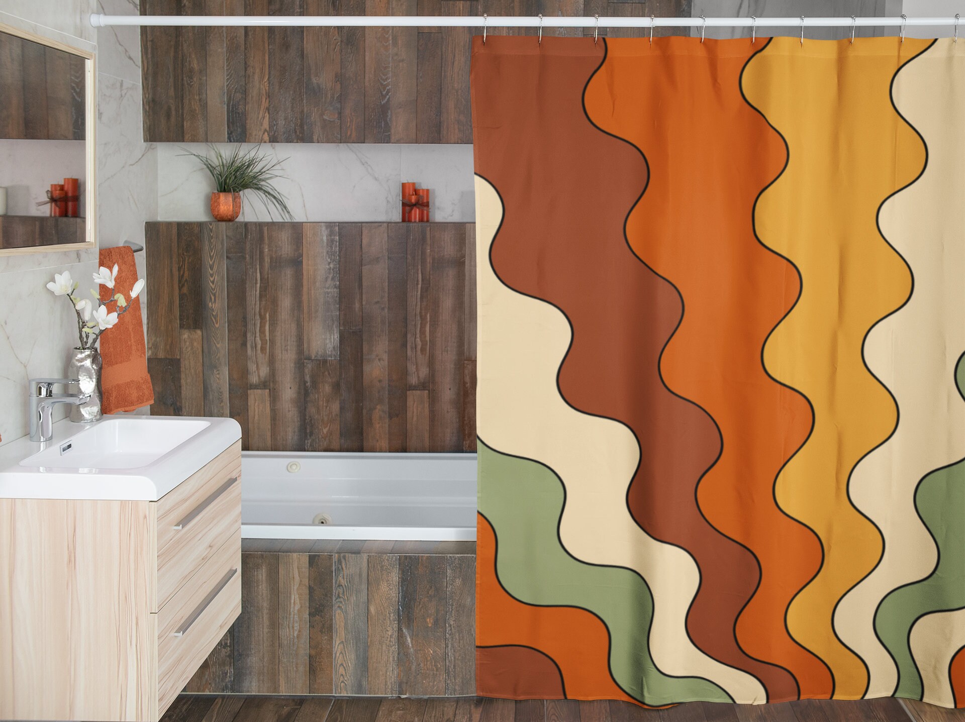 Psychedelic Hippie Shower Curtain, Groovy 60s 70s Bathroom Decor, Retro Tub Accessory - Image 4